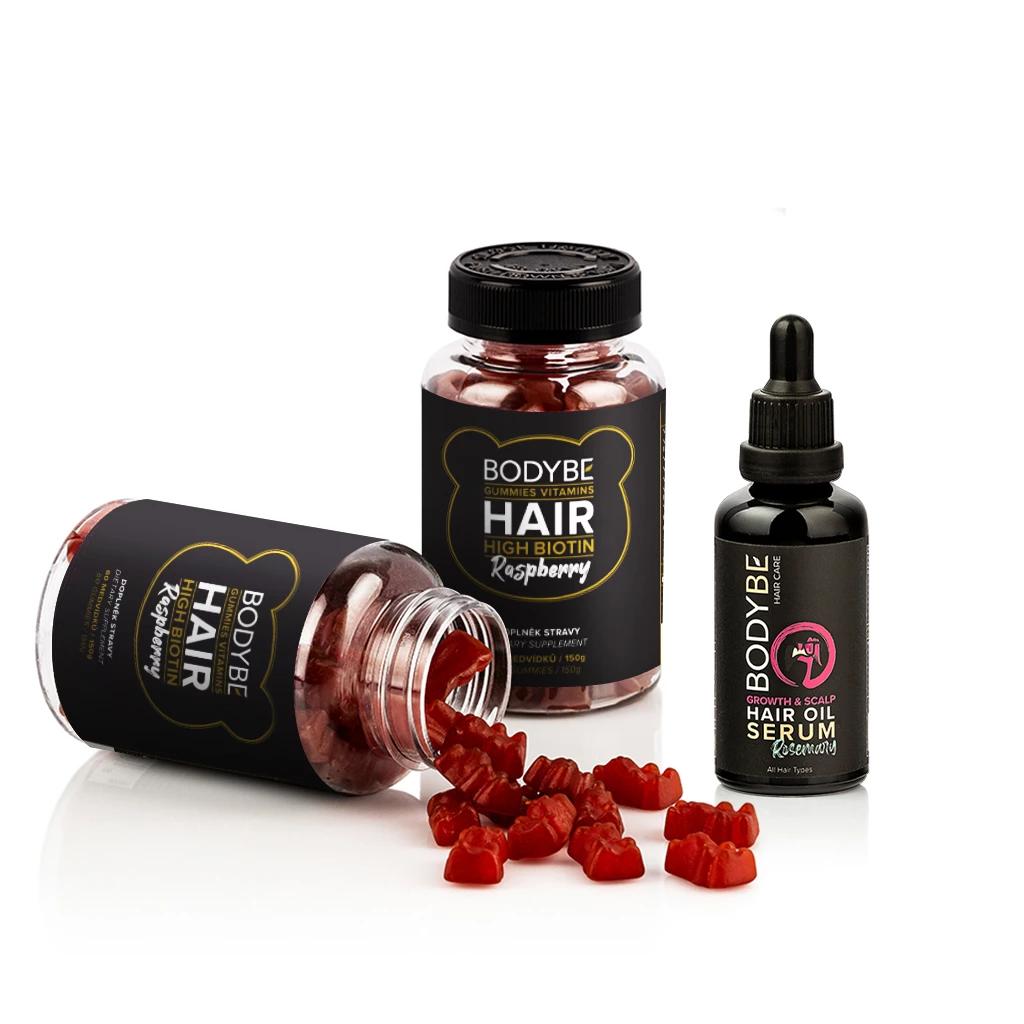 HAIR GROWTH TRIO PACK – 2× Hair Gummies a rozmarýnové Hair Growth Serum