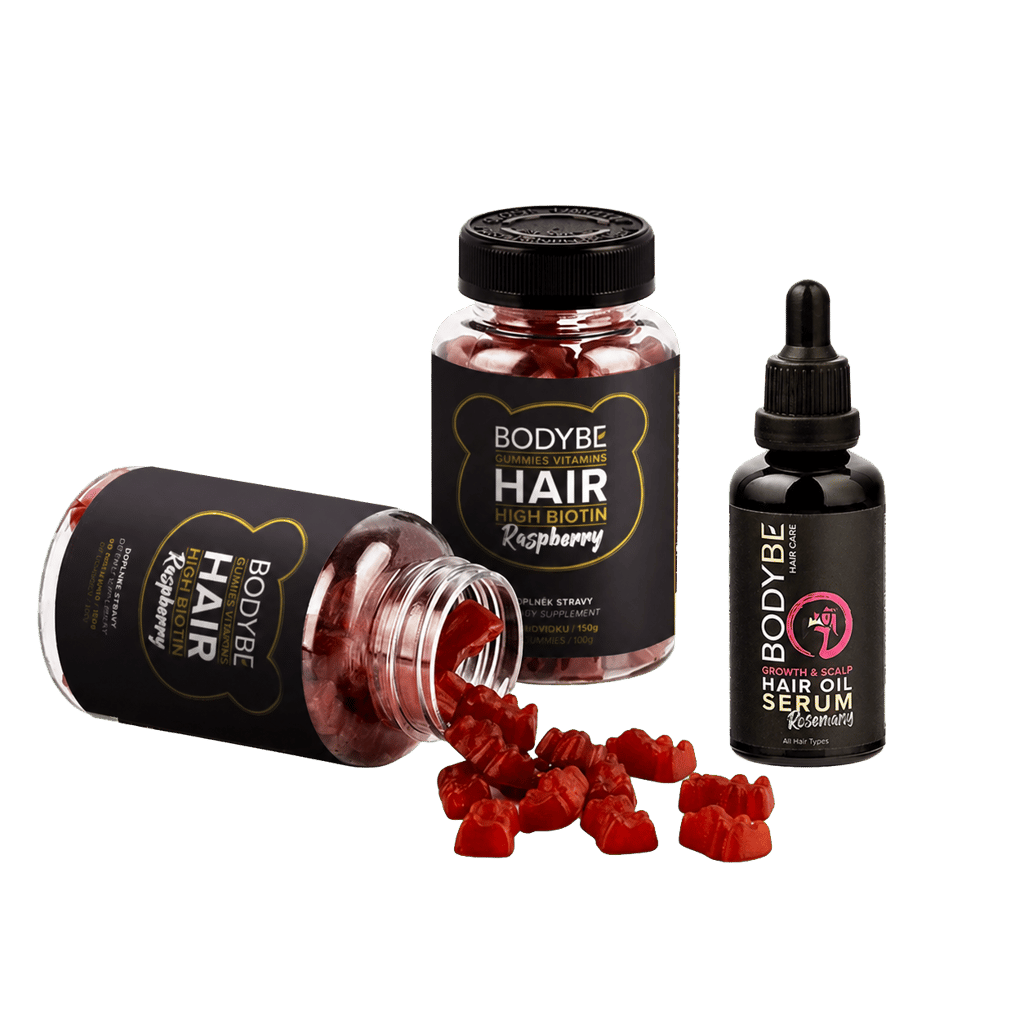 HAIR GROWTH TRIO PACK – 2× HAIR GUMMIES a HAIR GROWTH SERUM bez pozadí